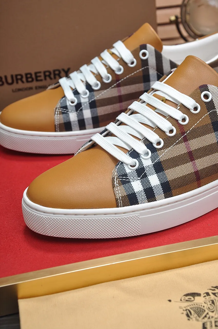 Men's shoes💰480💶[Burberry] (cowhide lining) classic low-top sneakers｜Imported cowhide with classic plaid fabric｜Cow leather lining｜Original outsole｜Fine workmanship and comfortable to wear Size: 38-44 (customized at 45)